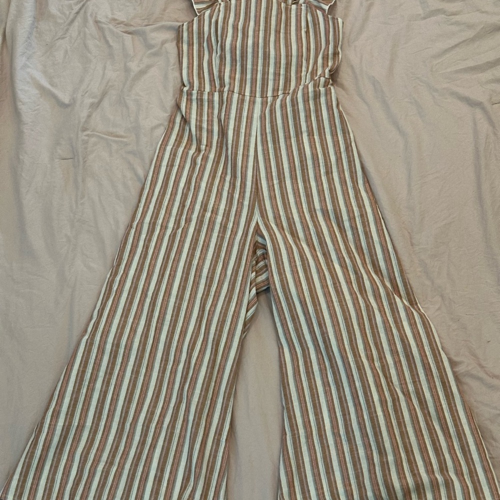 Striped Brown and Cream Jumpsuit